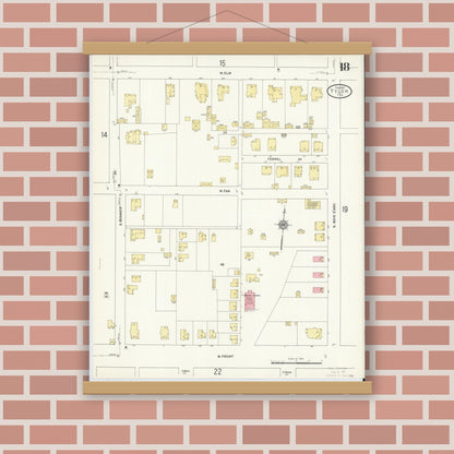 Old map wall art mockup — magnetic wood frame on brick wall — Sanborn Fire Insurance Map from Tyler, Smith County, Texas (1912), Sheet #0018
