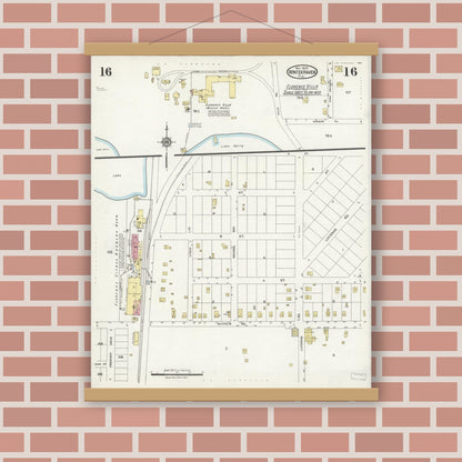 Old map wall art mockup — magnetic wood frame on brick wall — Sanborn Fire Insurance Map from Winter Haven, Polk County, Florida (1924), Sheet #0016