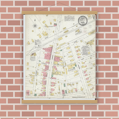 Old map wall art mockup — magnetic wood frame on brick wall — Sanborn Fire Insurance Map from Sabina, Clinton County, Ohio (1899), Sheet #0001