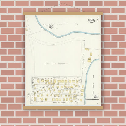 Old map wall art mockup — magnetic wood frame on brick wall — Sanborn Fire Insurance Map from Nahant, Essex County, Massachusetts (1907), Sheet #0003