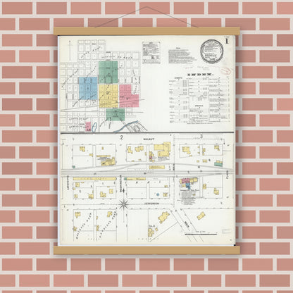 Old map wall art mockup — magnetic wood frame on brick wall — Sanborn Fire Insurance Map from Rochelle, Ogle County, Illinois (1899) - Complete Map Set