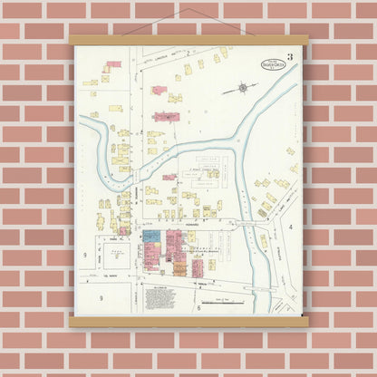 Old map wall art mockup — magnetic wood frame on brick wall — Sanborn Fire Insurance Map from Silver Creek, Chautauqua County, New York (1913), Sheet #0003