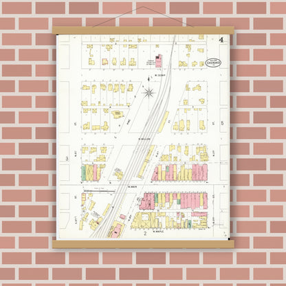 Old map wall art mockup — magnetic wood frame on brick wall — Sanborn Fire Insurance Map from Cherokee, Cherokee County, Iowa (1899), Sheet #0004