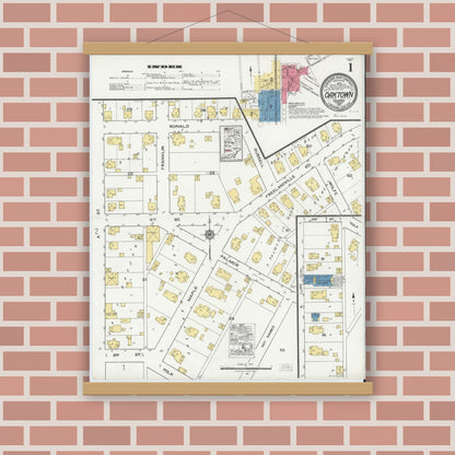 Old map wall art mockup — magnetic wood frame on brick wall — Sanborn Fire Insurance Map from Oaktown, Knox County, Indiana (1921) - Complete Map Set