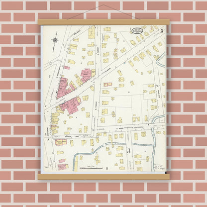 Old map wall art mockup — magnetic wood frame on brick wall — Sanborn Fire Insurance Map from Geneva, Ashtabula County, Ohio (1911), Sheet #0005