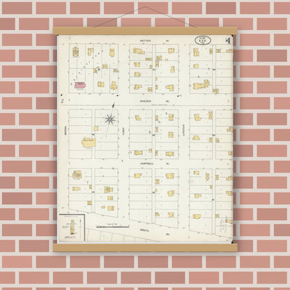 Old map wall art mockup — magnetic wood frame on brick wall — Sanborn Fire Insurance Map from Ada, Norman County, Minnesota (1904), Sheet #0004