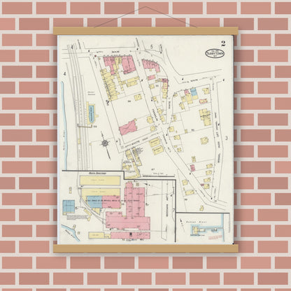 Old map wall art mockup — magnetic wood frame on brick wall — Sanborn Fire Insurance Map from Tarrytown, Westchester County, New York (1915), Sheet #0002