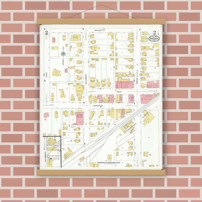 Old map wall art mockup — magnetic wood frame on brick wall — Sanborn Fire Insurance Map from Bremen, Fairfield County, Ohio (1926), Sheet #0002