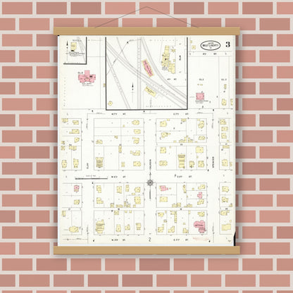 Old map wall art mockup — magnetic wood frame on brick wall — Sanborn Fire Insurance Map from West Liberty, Muscatine County, Iowa (1912), Sheet #0003