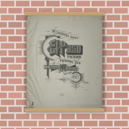 Old map wall art mockup — magnetic wood frame on brick wall — Sanborn Fire Insurance Map from El Paso, El Paso County, Texas (1927), Sheet #0001