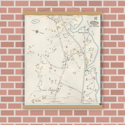 Old map wall art mockup — magnetic wood frame on brick wall — Sanborn Fire Insurance Map from Manchester, Essex County, Massachusetts (1941), Sheet #0012