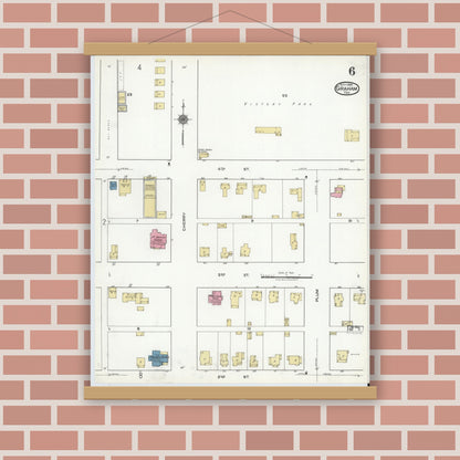 Old map wall art mockup — magnetic wood frame on brick wall — Sanborn Fire Insurance Map from Graham, Young County, Texas (1920), Sheet #0006