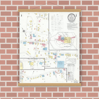 Old map wall art mockup — magnetic wood frame on brick wall — Sanborn Fire Insurance Map from Boone, Watauga County, North Carolina (1947) - Complete Map Set