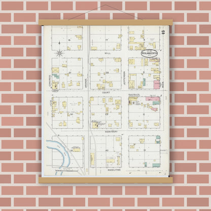 Old map wall art mockup — magnetic wood frame on brick wall — Sanborn Fire Insurance Map from Richland Center, Richland County, Wisconsin (1892), Sheet #0002