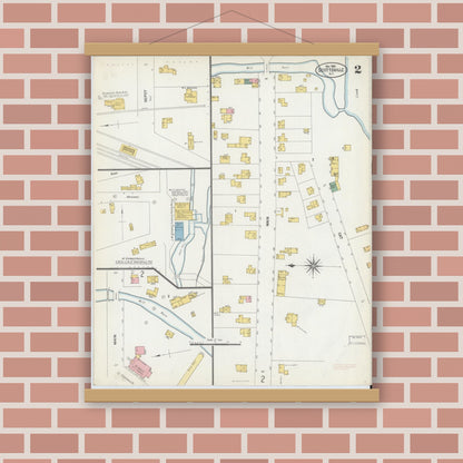 Old map wall art mockup — magnetic wood frame on brick wall — Sanborn Fire Insurance Map from Scottsville, Monroe County, New York (1903), Sheet #0002