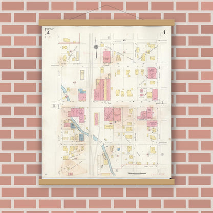 Old map wall art mockup — magnetic wood frame on brick wall — Sanborn Fire Insurance Map from Marion, Williamson County, Illinois (1946), Sheet #0004