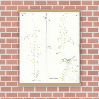Old map wall art mockup — magnetic wood frame on brick wall — Sanborn Fire Insurance Map from Norton, Bristol County, Massachusetts (1937), Sheet #0004