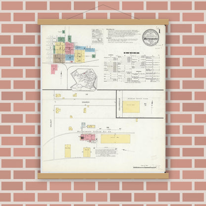 Old map wall art mockup — magnetic wood frame on brick wall — Sanborn Fire Insurance Map from Whitesboro, Grayson County, Texas (1915), Sheet #0001