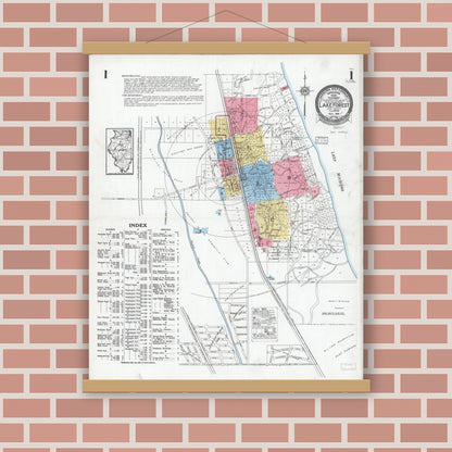 Old map wall art mockup — magnetic wood frame on brick wall — Sanborn Fire Insurance Map from Lake Forest, Lake County, Illinois (1926), Sheet #0001