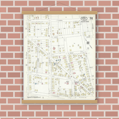 Old map wall art mockup — magnetic wood frame on brick wall — Sanborn Fire Insurance Map from Rome, Oneida County, New York (1914), Sheet #0031