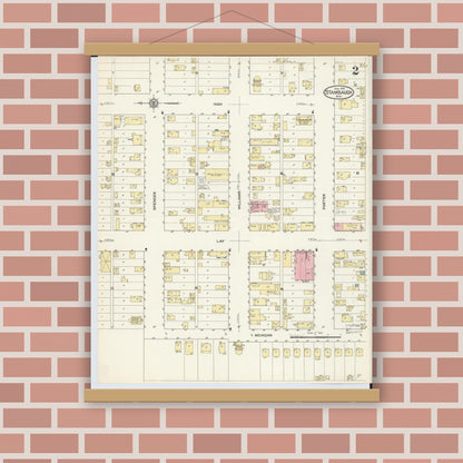 Old map wall art mockup — magnetic wood frame on brick wall — Sanborn Fire Insurance Map from Stambaugh, Iron County, Michigan (1913), Sheet #0002