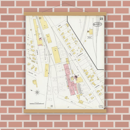 Old map wall art mockup — magnetic wood frame on brick wall — Sanborn Fire Insurance Map from Michigan City, La Porte County, Indiana (1899), Sheet #0021
