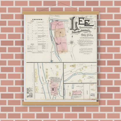 Old map wall art mockup — magnetic wood frame on brick wall — Sanborn Fire Insurance Map from Lee, Berkshire County, Massachusetts (1889) - Complete Map Set