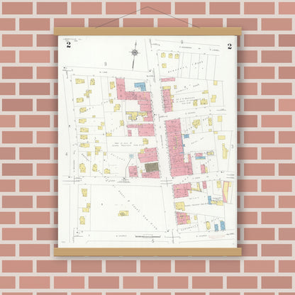 Old map wall art mockup — magnetic wood frame on brick wall — Sanborn Fire Insurance Map from Libertyville, Lake County, Illinois (1933), Sheet #0002