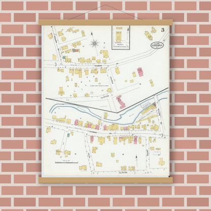 Old map wall art mockup — magnetic wood frame on brick wall — Sanborn Fire Insurance Map from Cornwall, Orange County, New York (1905), Sheet #0003