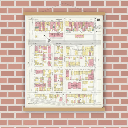 Old map wall art mockup — magnetic wood frame on brick wall — Sanborn Fire Insurance Map from Braddock, Allegheny County, Pennsylvania (1908), Sheet #0010