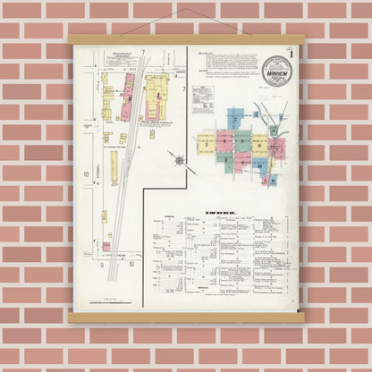 Old map wall art mockup — magnetic wood frame on brick wall — Sanborn Fire Insurance Map from Manheim, Lancaster County, Pennsylvania (1912) - Complete Map Set