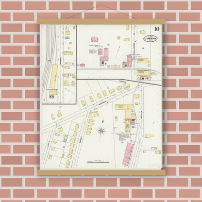 Old map wall art mockup — magnetic wood frame on brick wall — Sanborn Fire Insurance Map from South Farmington, Middlesex County, Massachusetts (1897), Sheet #0010