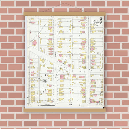 Old map wall art mockup — magnetic wood frame on brick wall — Sanborn Fire Insurance Map from Chillicothe, Ross County, Ohio (1900), Sheet #0003