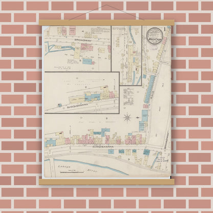 Old map wall art mockup — magnetic wood frame on brick wall — Sanborn Fire Insurance Map from Mauch Chunk, Carbon County, Pennsylvania (1885), Sheet #0001