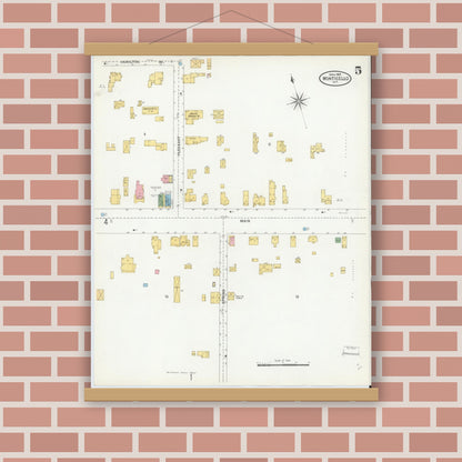 Old map wall art mockup — magnetic wood frame on brick wall — Sanborn Fire Insurance Map from Monticello, Sullivan County, New York (1904), Sheet #0005