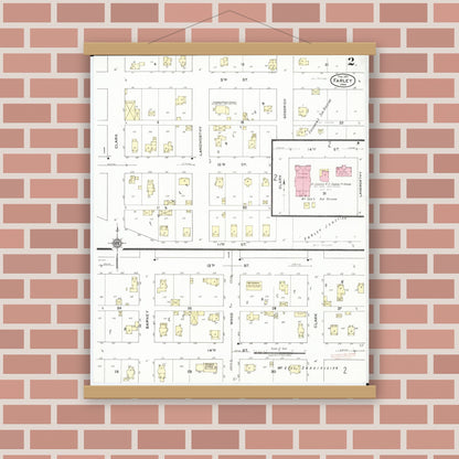 Old map wall art mockup — magnetic wood frame on brick wall — Sanborn Fire Insurance Map from Farley, Dubuque County, Iowa (1921), Sheet #0002