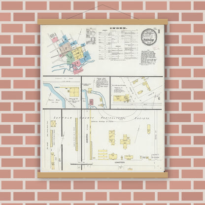 Old map wall art mockup — magnetic wood frame on brick wall — Sanborn Fire Insurance Map from Riverhead, Suffolk County, New York (1897) - Complete Map Set
