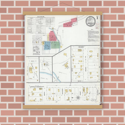 Old map wall art mockup — magnetic wood frame on brick wall — Sanborn Fire Insurance Map from Jackson, Jackson County, Minnesota (1900), Sheet #0001