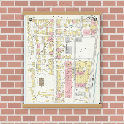 Old map wall art mockup — magnetic wood frame on brick wall — Sanborn Fire Insurance Map from Bellaire, Belmont County, Ohio (1924), Sheet #0015