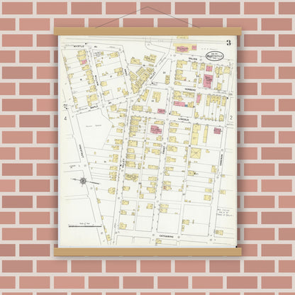 Old map wall art mockup — magnetic wood frame on brick wall — Sanborn Fire Insurance Map from Marysville, Perry County, Pennsylvania (1911), Sheet #0003