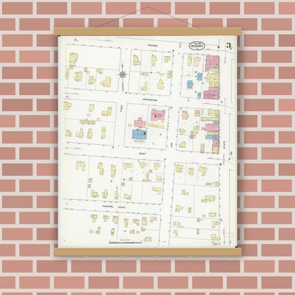 Old map wall art mockup — magnetic wood frame on brick wall — Sanborn Fire Insurance Map from Marengo, McHenry County, Illinois (1912), Sheet #0003
