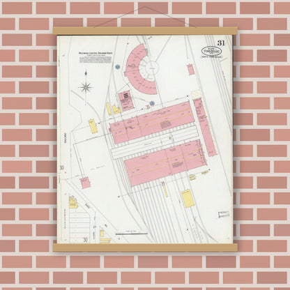 Old map wall art mockup — magnetic wood frame on brick wall — Sanborn Fire Insurance Map from Fond du Lac, Fond du Lac County, Wisconsin (1902), Sheet #0031