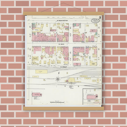 Old map wall art mockup — magnetic wood frame on brick wall — Sanborn Fire Insurance Map from Ionia, Ionia County, Michigan (1890), Sheet #0003