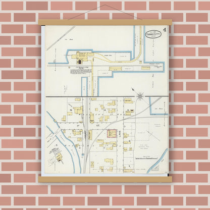 Old map wall art mockup — magnetic wood frame on brick wall — Sanborn Fire Insurance Map from East Tawas, Iosco County, Michigan (1893), Sheet #0004