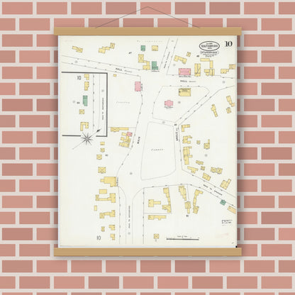 Old map wall art mockup — magnetic wood frame on brick wall — Sanborn Fire Insurance Map from Southbridge, Worcester County, Massachusetts (1899), Sheet #0010