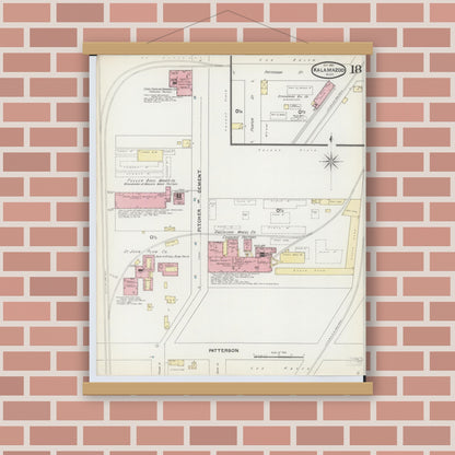 Old map wall art mockup — magnetic wood frame on brick wall — Sanborn Fire Insurance Map from Kalamazoo, Kalamazoo County, Michigan (1891), Sheet #0018