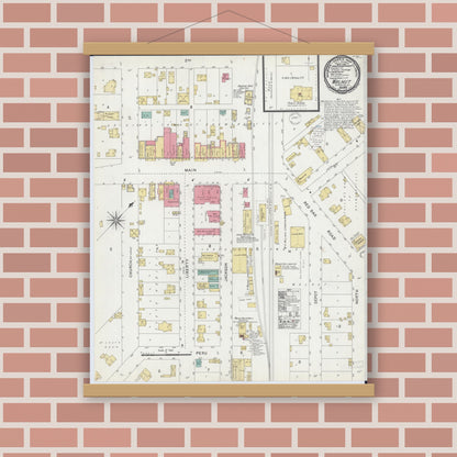 Old map wall art mockup — magnetic wood frame on brick wall — Sanborn Fire Insurance Map from Walnut, Bureau County, Illinois (1900), Sheet #0001