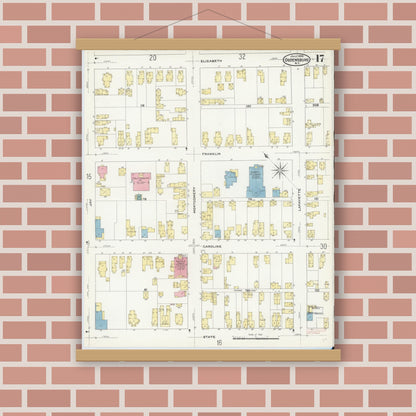 Old map wall art mockup — magnetic wood frame on brick wall — Sanborn Fire Insurance Map from Ogdensburg, St. Lawrence County, New York (1909), Sheet #0017