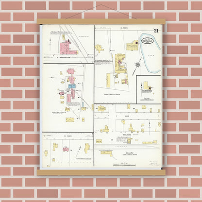 Old map wall art mockup — magnetic wood frame on brick wall — Sanborn Fire Insurance Map from Norwalk, Huron County, Ohio (1911), Sheet #0021
