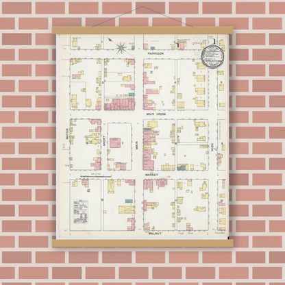 Old map wall art mockup — magnetic wood frame on brick wall — Sanborn Fire Insurance Map from Charlestown, Clark County, Indiana (1892) - Complete Map Set